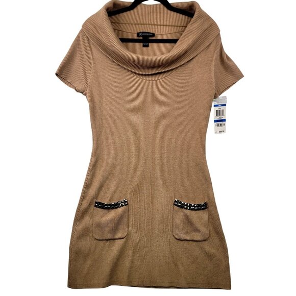 International Concepts Dresses & Skirts - INC Womens Ribbed Knit Cowl Neck Sweater Dress XL Beige Studded Pockets